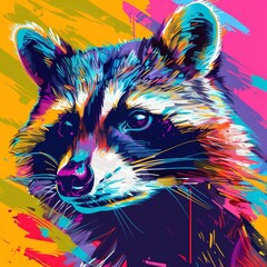 a raccoon illustration colorful art