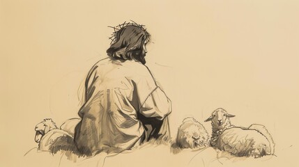 Obraz premium Biblical Illustration of Jesus Ascending into Heaven Surrounded by Angels