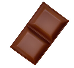 Chocolate pieces isolated on white.  Broken Chocolate bar Top view. Package design elements Flat lay. Top view..