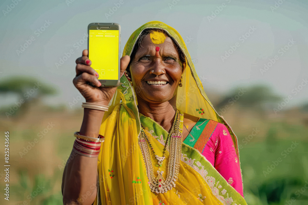 Wall mural indian rural woman using smartphone