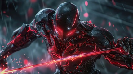 Futuristic robot warrior with a glowing sword for sci-fi themed designs
