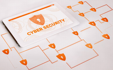 Cyber Security and Digital Data Protection Concept. Icon interface showing secure firewall...