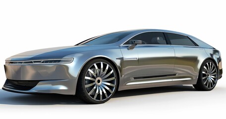 silver modern sedan concept car isolated on white background Generative AI