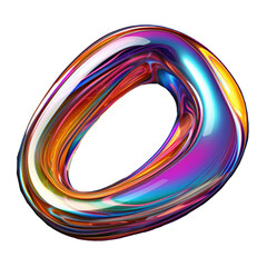 Abstract iridescent shape, wavy glass circle, 3d render