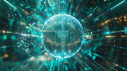 Futuristic sphere with digital data and code for technology or science themed designs