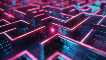 Fototapeta premium 3D illustration. Glowing red ball moving through a maze.