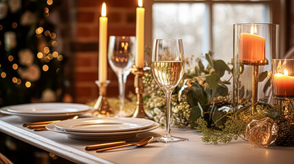 Festive date night tablescape idea, dinner table setting for two and Christmas, New Year, Valentines day decor, English countryside home styling