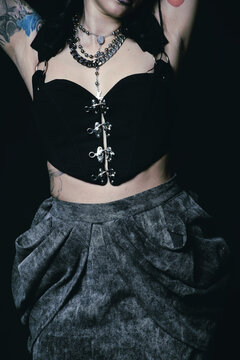 Gothic Woman with Corset,  draped Skirt and Tattoos