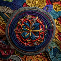 Obraz premium multi-colored threads create a carpet, decorative art, folk craft