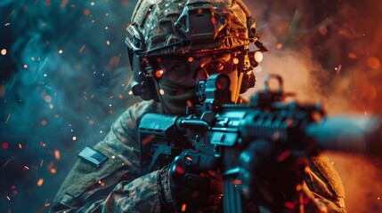 Portrait of special forces soldier in action.
