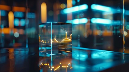 Glass cube with a chart for finance and business presentations