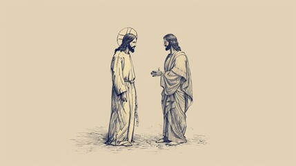 Obraz premium Jesus Standing Beside a Person Facing a Difficult Decision, Offering Guidance, Biblical Illustration of Support and Wisdom