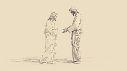 Jesus Standing Beside a Person Facing a Difficult Decision, Offering Guidance, Biblical Illustration of Support and Wisdom