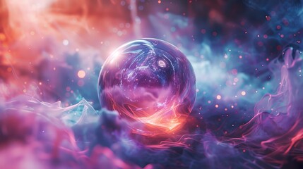 Obraz premium Glass sphere with sparkling light in a forest for fantasy or mystic themed designs