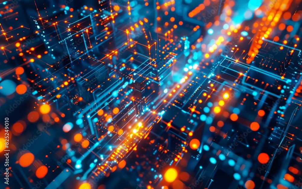 Poster abstract render of a circuit board with glowing nodes.