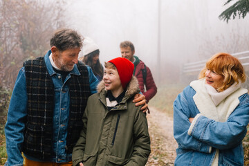 Family stroll in countryside