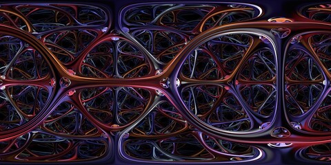 A bright color geometric fractal in a 360 spherical panorama.