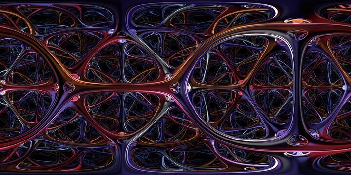 A bright color geometric fractal in a 360 spherical panorama.