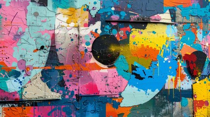 Obraz premium Vibrant Street Art Mural: Creative Blend of Colors and Graffiti Reflecting Artist's Imagination. Full-Frame 4K HD Wallpaper.