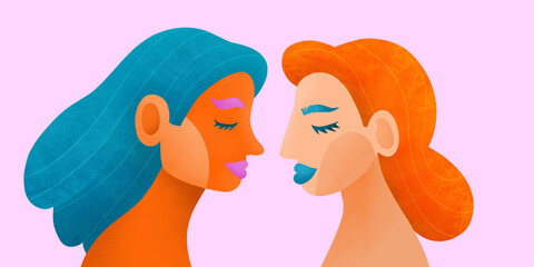 Colorful Illustrated Profile of Two Women