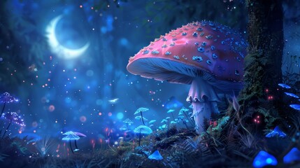 Glowing Mushrooms In A Magical Forest