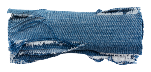 Piece of torn denim on a white background. Denim texture