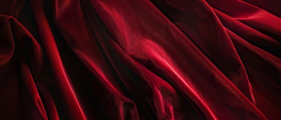 Red crumpled silk fabric texture background.