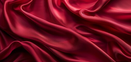 Red crumpled silk fabric texture background.