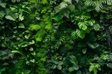 Green Wall Garden with Moss and Leafy Plants