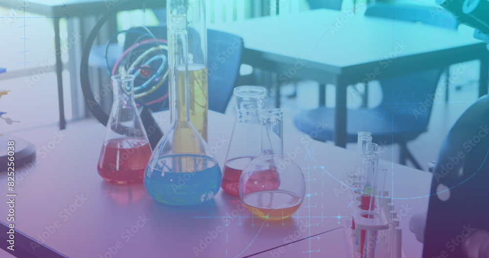 Poster image of mathematical equations over lab