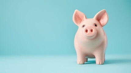Piggy bank with money against a blue backdrop symbolizes saving