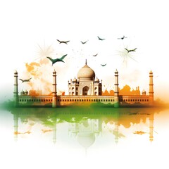 Illustration of the Taj Mahal with Indian Tricolor Background