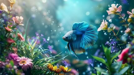 Sea blue fighting fish Economic fish that are popularly raised in Asia Has warrior blood, high price