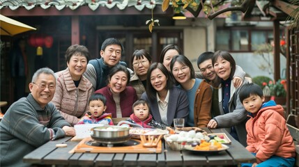 Chinese family members take family photos at festivals of the year.