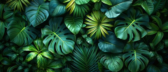 Background Tropical. The lush tropical rainforest foliage forms a natural sanctuary where the dense vegetation provides shelter and sustenance for the myriad creatures that call the forest home.