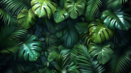 Background Tropical. Ferns unfurl their fronds in a graceful dance, their feathery foliage swaying in time with the gentle rhythm of the forest.