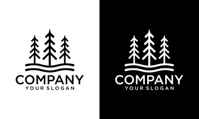 Creative Linear hipster pine tree and river or creek evergreen timberland logo design vector