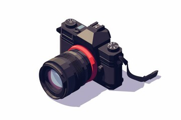 Detailed isometric illustration of a modern digital single-lens reflex (dslr) camera with a zoom lens