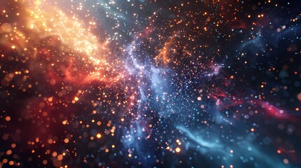 A scene of a particle cloud, with a background of particles of matter and energy