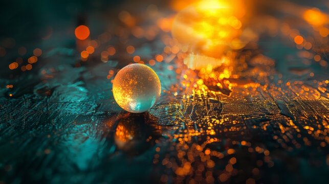 Golden sphere on a teal and orange background for futuristic or technology themed designs