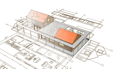 house architectural project sketch 3d illustration	
