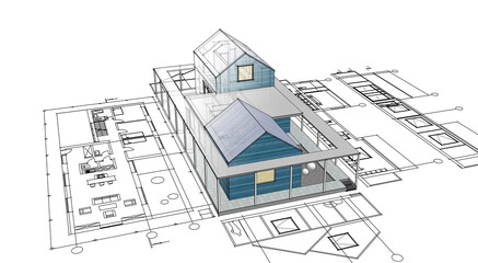 house architectural project sketch 3d illustration	
