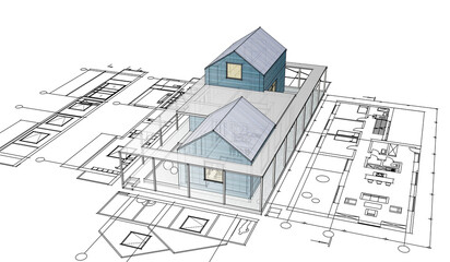 house architectural project sketch 3d illustration	
