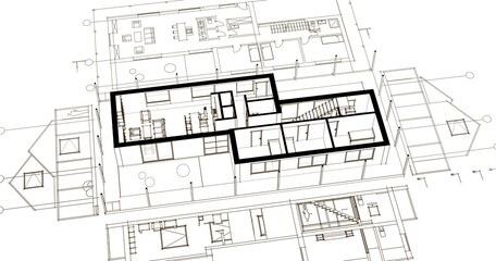 house architectural project sketch 3d illustration	
