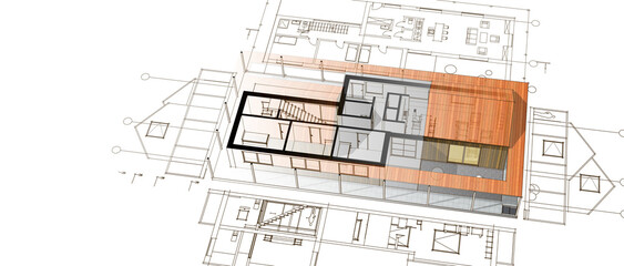 house architectural project sketch 3d illustration	
