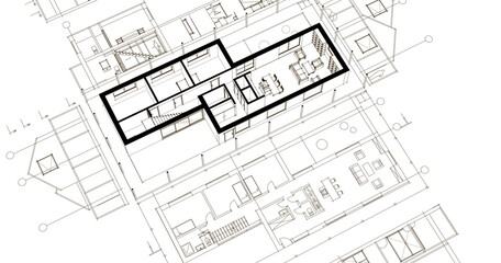 house architectural project sketch 3d illustration	
