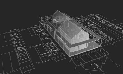 house architectural project sketch 3d illustration	
