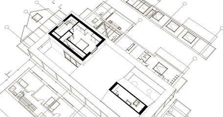 house architectural project sketch 3d illustration	
