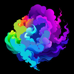 Multicolored thick smoke, blue and purple neon on a black background