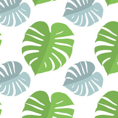 Seamless pattern with monstera leaves in two color combinations